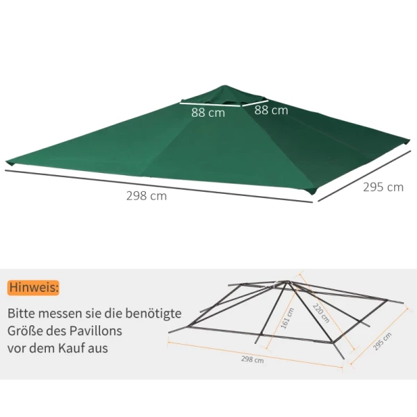  Vervangende Gazebo Luifel 8 Waterafvoergaten Eenvoudige Montage Polyester Groen 2.98m X 2.95m 3