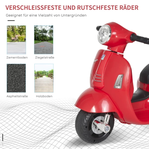  VESPA Elektrische Motorfiets Kindermotor Elektrisch Voertuig 18-36 Maanden 3 Km/h LED-licht Geluid PP Kunststof Metaal Rood 66,5 X 38 X 52 Cm 7