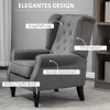  Vintage Design Wingback Chair Leesstoel Accentstoel Houten Poten Button Stitch Grijs + Zwart 4
