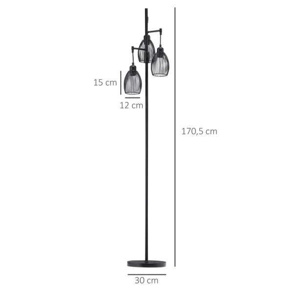  Vloerlamp In Industrieel Design Met 3 Lampenkappen 30 Cm X 30 Cm X 170,5 Cm Staal 3