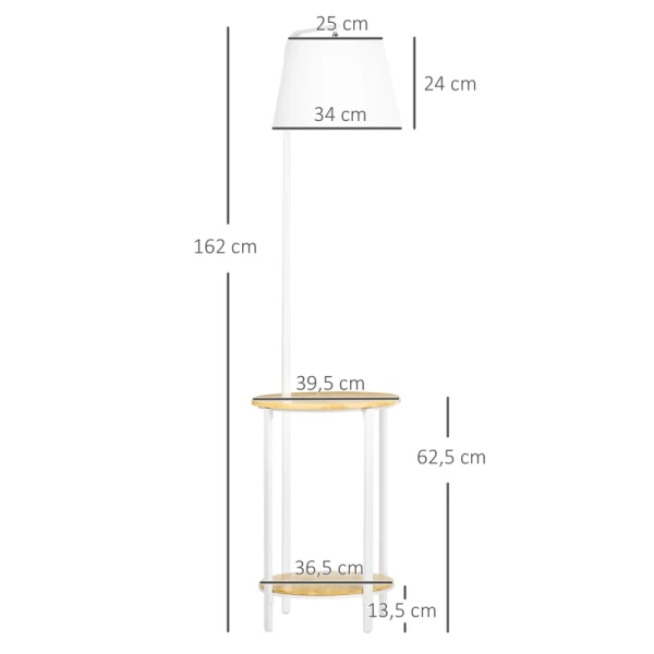  Vloerlamp Met 2 Planken, Vloerlamp, Voetschakelaar, 40 W. E 27, Naturel + Wit 3