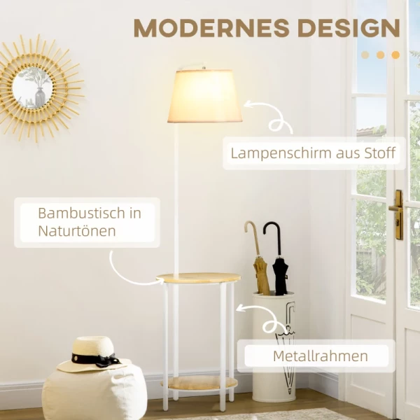  Vloerlamp Met 2 Planken, Vloerlamp, Voetschakelaar, 40 W. E 27, Naturel + Wit 5