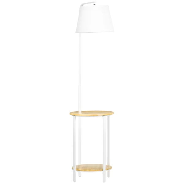 Vloerlamp Met 2 Planken, Vloerlamp, Voetschakelaar, 40 W. E 27, Naturel + Wit 1