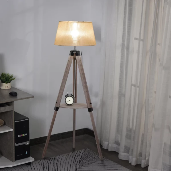  Vloerlamp Met Plank, Vloerlamp, In Hoogte Verstelbare Lamp, Staal, Polyester, Katoen, Vintage, Naturel, Beige, 63 X 63 X 110-150 Cm 2