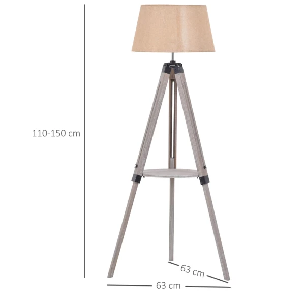  Vloerlamp Met Plank, Vloerlamp, In Hoogte Verstelbare Lamp, Staal, Polyester, Katoen, Vintage, Naturel, Beige, 63 X 63 X 110-150 Cm 3