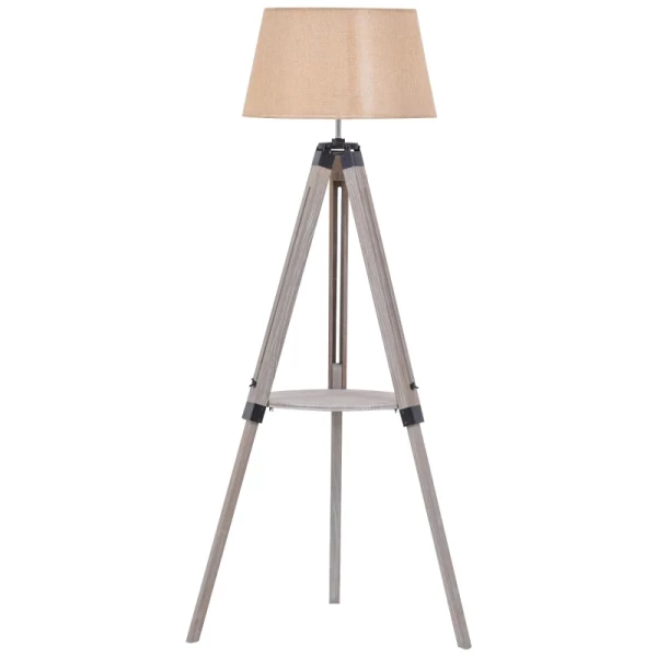 Vloerlamp Met Plank, Vloerlamp, In Hoogte Verstelbare Lamp, Staal, Polyester, Katoen, Vintage, Naturel, Beige, 63 X 63 X 110-150 Cm 1