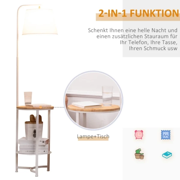  Vloerlamp Vloerlamp Met 2 Planken Binnenverlichting E27 Metaal MDF Terylene Stof Wit 38 Cm X 36 Cm X 162 Cm 5