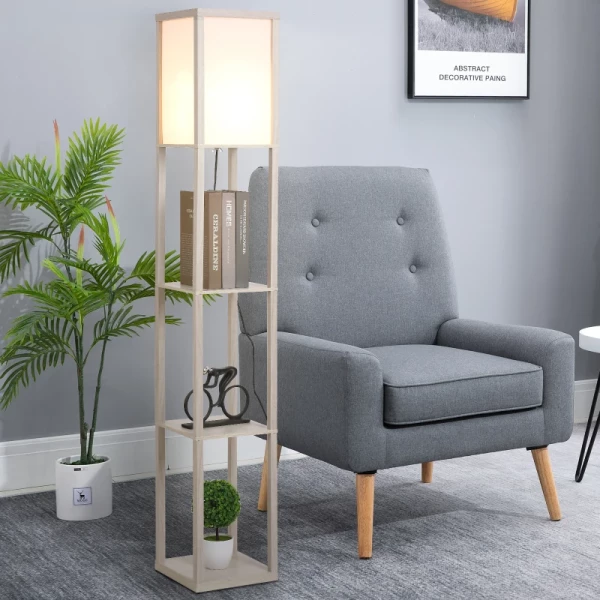  Vloerlamp Vloerlamp Met 3 Planken Binnenverlichting E27 Tot 40W Voor Woonkamer/slaapkamer E1-MDF, Acryl Eiken+wit 26 X 26 X 160 Cm 2