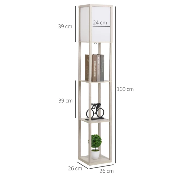  Vloerlamp Vloerlamp Met 3 Planken Binnenverlichting E27 Tot 40W Voor Woonkamer/slaapkamer E1-MDF, Acryl Eiken+wit 26 X 26 X 160 Cm 3