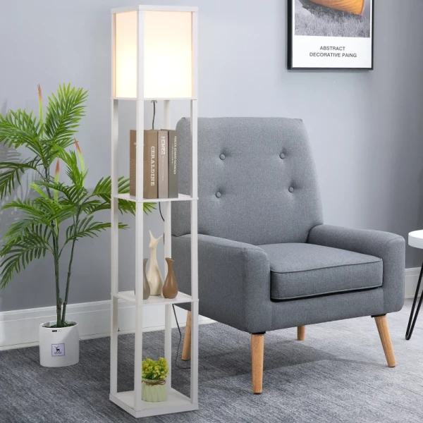  Vloerlamp Vloerlamp Met 3 Planken Binnenverlichting E27 Tot 40W Voor Woonkamer/slaapkamer E1-MDF, Acryl Wit 26 X 26 X 160 Cm 2