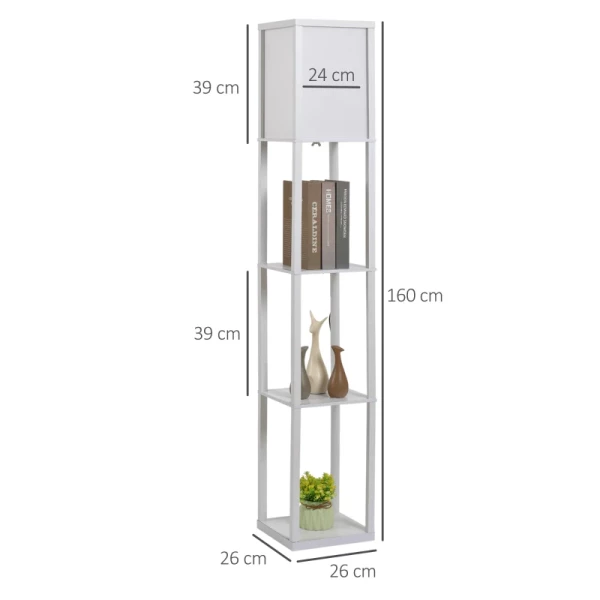  Vloerlamp Vloerlamp Met 3 Planken Binnenverlichting E27 Tot 40W Voor Woonkamer/slaapkamer E1-MDF, Acryl Wit 26 X 26 X 160 Cm 3