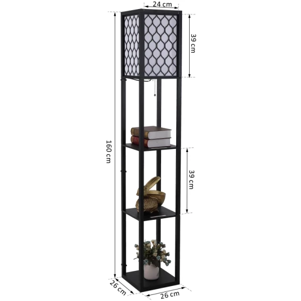  Vloerlamp Vloerlamp Met Planken Binnenverlichting E27 Tot 40W Voor Woonkamer/slaapkamer Hout Zwart 26 X 26 X 160 Cm 3