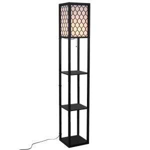  Vloerlamp Vloerlamp Met Planken Binnenverlichting E27 Tot 40W Voor Woonkamer/slaapkamer Hout Zwart 26 X 26 X 160 Cm 1