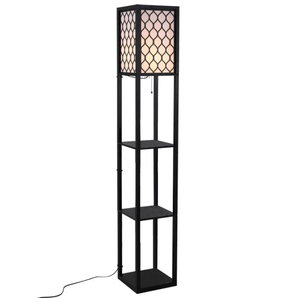 Vloerlamp Vloerlamp Met Planken Binnenverlichting E27 Tot 40W Voor Woonkamer/slaapkamer Hout Zwart 26 X 26 X 160 Cm 1