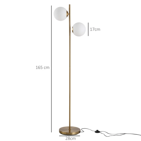  Vloerlamp Vloerlamp Vloerlamp 2-delige Glazen Lampenkap, Staal + Glas, 39 X 28 X 165cm (goud + Wit) 3