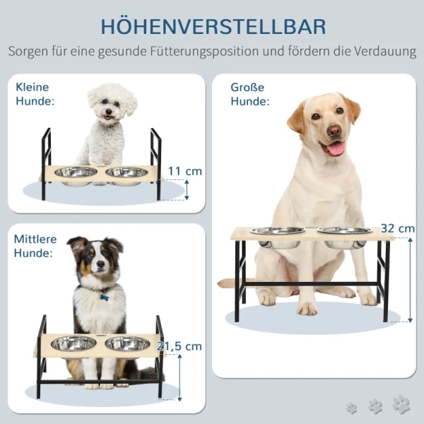  Voerstation, 2 Uitneembare Voerbakken, In Hoogte Verstelbaar, Komkussen, Naturel + Zwart + Zilver 5