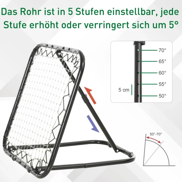  Voetbal Rebounder Opvouwbaar Kickback Doel Rebound Muurnet Voor Honkbal Basketbal Verstelbaar In 5 Stappen Metaal Zwart 78 X 84 X 65-78 Cm 5