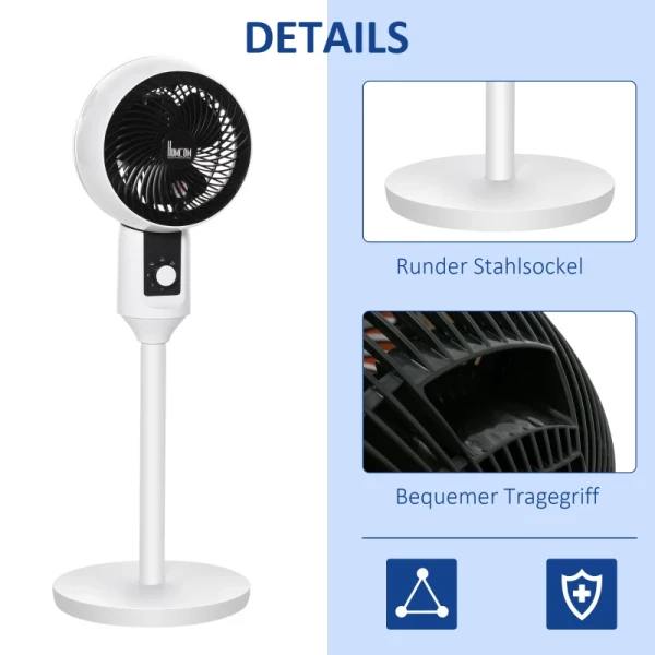  Voetstukventilator Ventilator 3 Snelheden Luchtcirculator Luchtcirculatieventilator Verstelbaar 70° Oscillatie Kunststof Staal Ø28 X 80H Cm 7