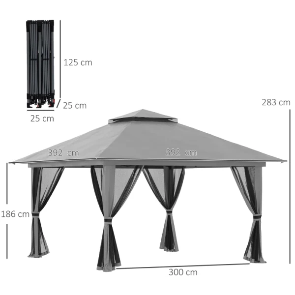  Vouwpaviljoen, In Hoogte Verstelbaar, 4 Gaaswanden, Ventilatiedak, Draagtas, Snelmontage, Donkergrijs, 4 X 4 X 3 M 3