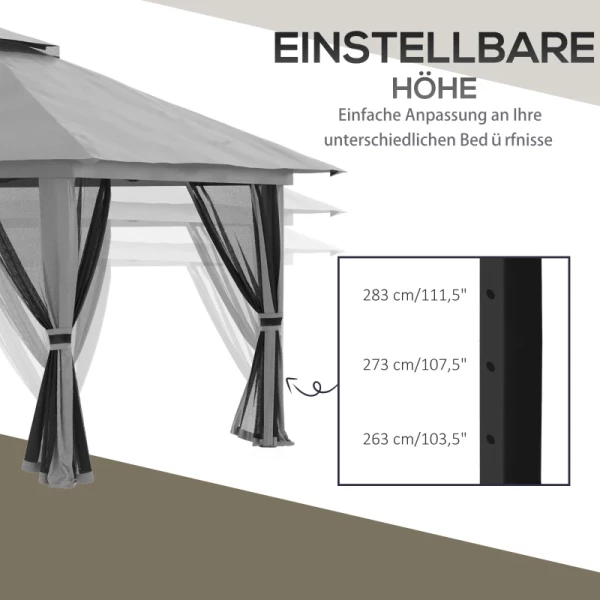  Vouwpaviljoen, In Hoogte Verstelbaar, 4 Gaaswanden, Ventilatiedak, Draagtas, Snelmontage, Donkergrijs, 4 X 4 X 3 M 6