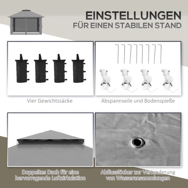  Vouwpaviljoen, In Hoogte Verstelbaar, 4 Gaaswanden, Ventilatiedak, Draagtas, Snelmontage, Donkergrijs, 4 X 4 X 3 M 7