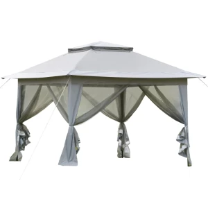  Vouwpaviljoen Pop-up Tent Tuinpaviljoen Inclusief Roltas Staal + Oxford + Gaas Grijs 3,64x3,64x2,94m 1