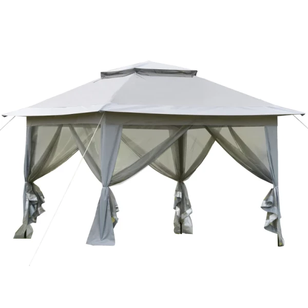 Vouwpaviljoen Pop-up Tent Tuinpaviljoen Inclusief Roltas Staal + Oxford + Gaas Grijs 3,64x3,64x2,94m 1