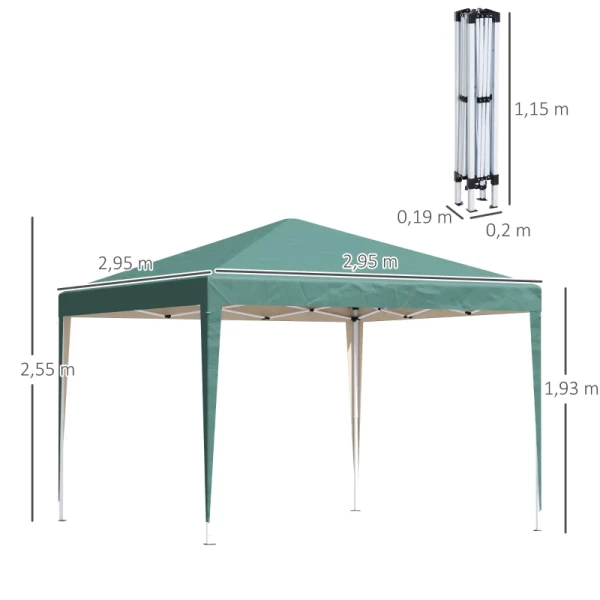  Vouwtent 2,95 X 2,95 M Pop-up Vouwtent Tuinpaviljoen Opvouwbare Partytent Tuintent UV-bescherming Staal + Oxford Groen 3