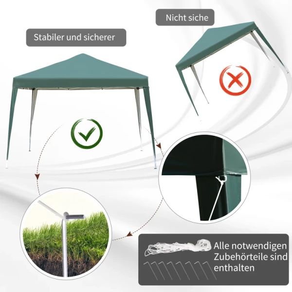  Vouwtent 2,95 X 2,95 M Pop-up Vouwtent Tuinpaviljoen Opvouwbare Partytent Tuintent UV-bescherming Staal + Oxford Groen 6