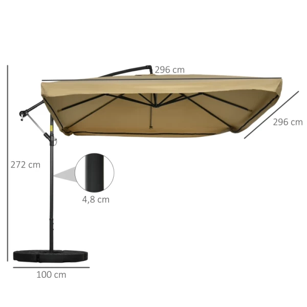  Vrijdragende Parasol Met Klamboe, Inclusief Handslinger, Ontluchter, 296 Cm X 296 Cm X 272 Cm, Wit + Zwart 3