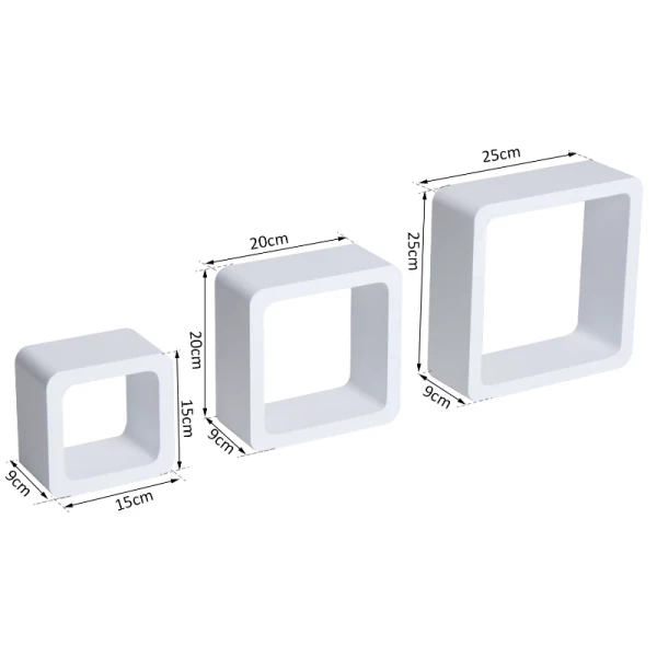 ® Wandplank Set Van 3 Cube Shelf Hangplank Cubes MDF Wit 3