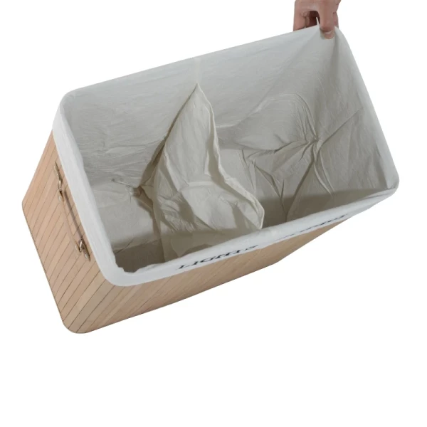  Wasmand Wasmand Wasmand Met Deksel Canvas Tas Canvas + Bamboe Naturel 100L 52 X 32 X 63 Cm 5