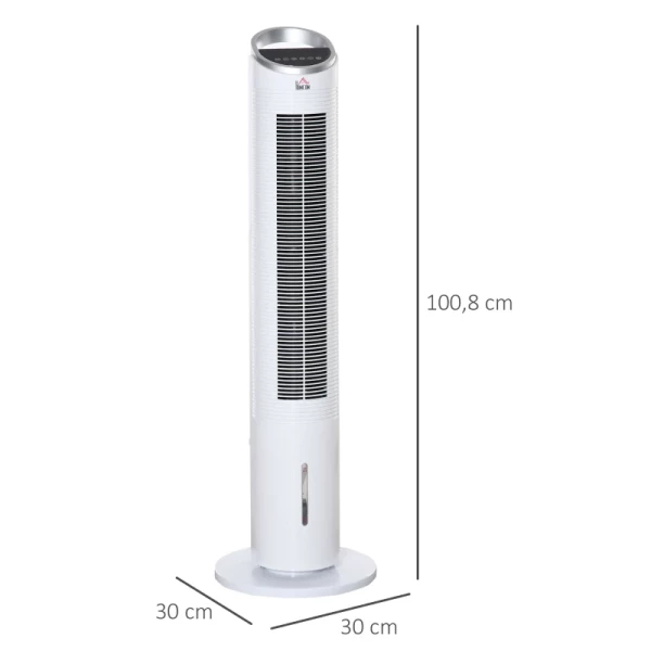  Waterkoeling Torenventilator Met Afstandsbediening 60W 20㎡ 30cm X 30cm X 100.8cm 3 Modes Wit 3