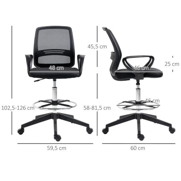  Werkstoel Ergonomische Bureaustoel Bureaustoel In Hoogte Verstelbare Stahulp Met Voetsteun Metaal Zwart 59,5 X 60 X 102,5-126 Cm 3