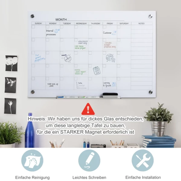  Whiteboard Whiteboardkalender Voor Het Organiseren Van Vakantieplannen En Maandplanning Incl. 1 Pennenhouder, 4 Stiften & Gum 90 X 60 Cm 6