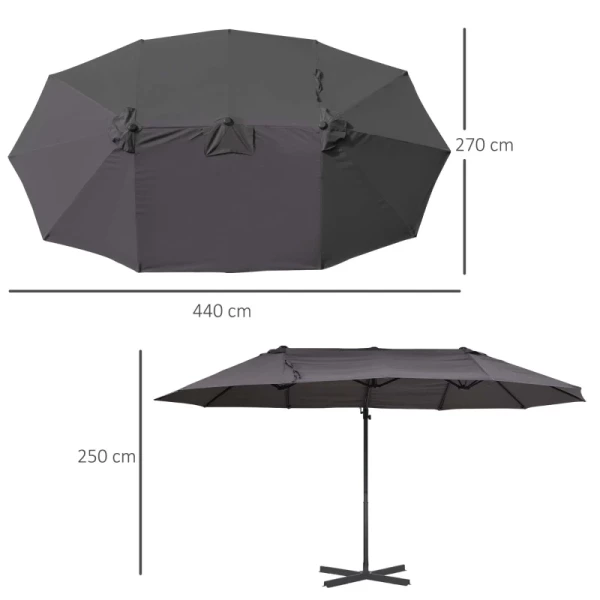  XXL Parasol Met Kruisvoet Incl. Zwengel Weerbestendig 270 Cm X 440 Cm X 250 Cm Grijs 3