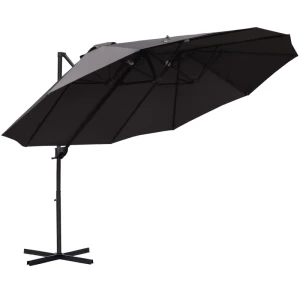  XXL Parasol Met Kruisvoet Incl. Zwengel Weerbestendig 270 Cm X 440 Cm X 250 Cm Grijs 1