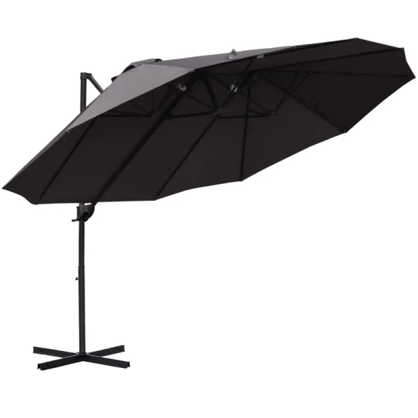 XXL Parasol Met Kruisvoet Incl. Zwengel Weerbestendig 270 Cm X 440 Cm X 250 Cm Grijs 1