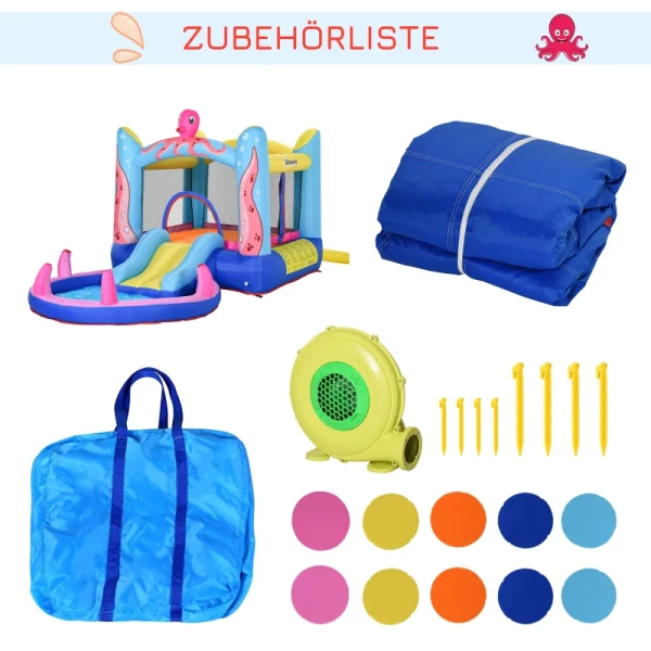  Zelfopblazend Springkasteel Incl. Blower, Patches, 1 Trampoline, 1 Zwembad, 1 Glijbaan, 360 X 175 X 180 Cm 8