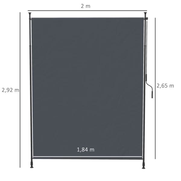  Zijluifel, Montage Zonder Boren, In Hoogte Verstelbaar, Met Handslinger, Metalen Frame, Grijs, 2 X 2,0-2,92 M 3