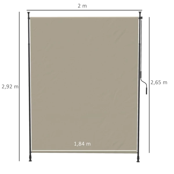  Zijluifel, Montage Zonder Boren, In Hoogte Verstelbaar, Met Handslinger, Metalen Frame, Zandkleurig, 2 X 2,0-2,92 M 3