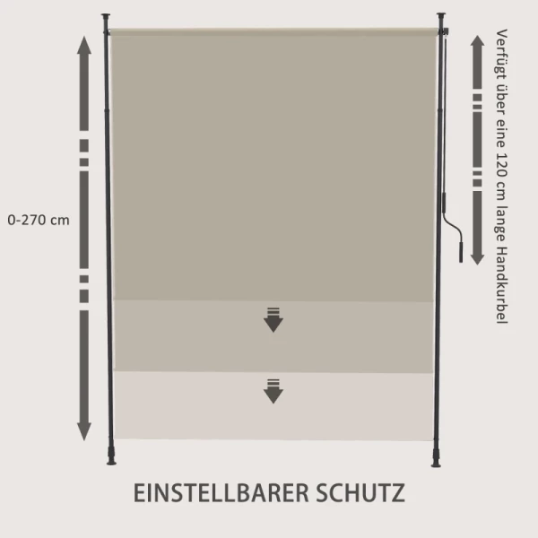  Zijluifel, Montage Zonder Boren, In Hoogte Verstelbaar, Met Handslinger, Metalen Frame, Zandkleurig, 2 X 2,0-2,92 M 5