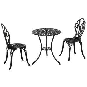  Zitgroep 3-delige Diningset Tuinmeubelset Balkonmeubelset 1 Tafel + 2 Stoelen Met Parasolgat Terras Aluminium Zwart Ø60 X 67H Cm 1