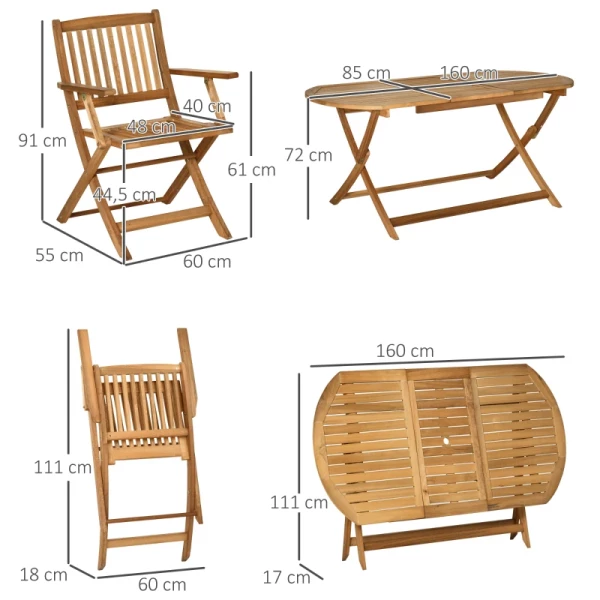  Zitgroep 7 Stuks. Opvouwbare Balkonset Eethoek Van Massief Hout Balkonmeubel 1 Tafel + 6 Stoelen Tuinmeubelset Voor Tuinterras Zitset Naturel 3