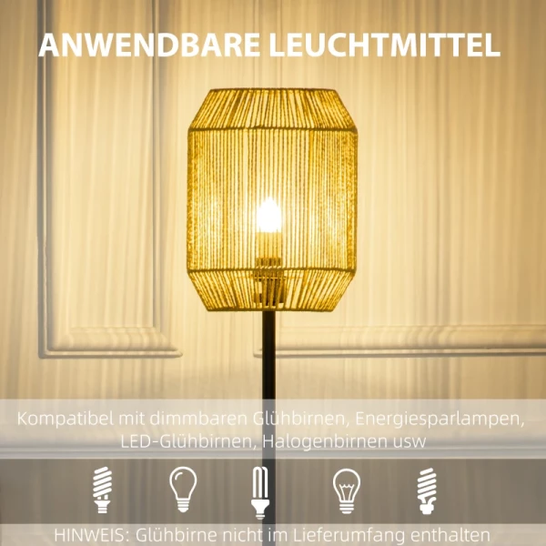 2-delige Lampenset. 1 Vloerlamp, 1 Tafellamp, 38 Cm X 38 Cm X 158 Cm, Naturel + Zwart 7