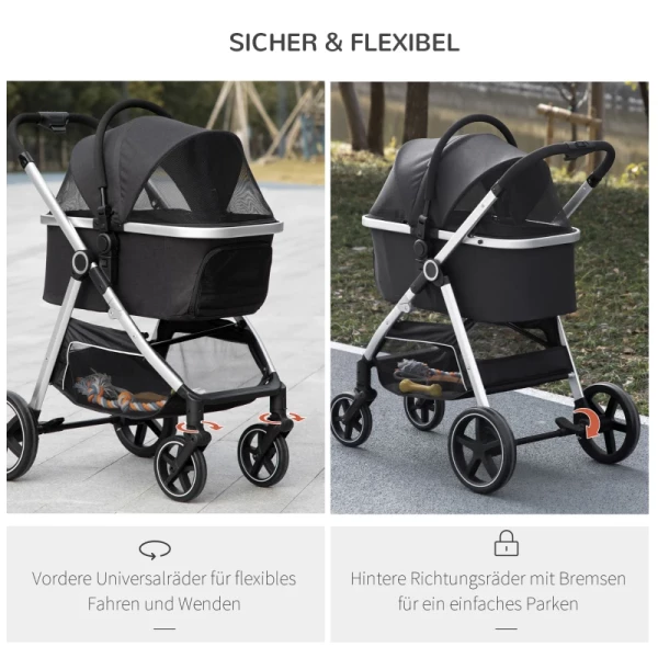 2-IN-1 Hondenbuggy Huisdierbuggy Hondenbuggy Met Kussen Opvouwbaar 1 Opbergmand 83 Cm X 58 Cm X 102 Cm Zwart 7