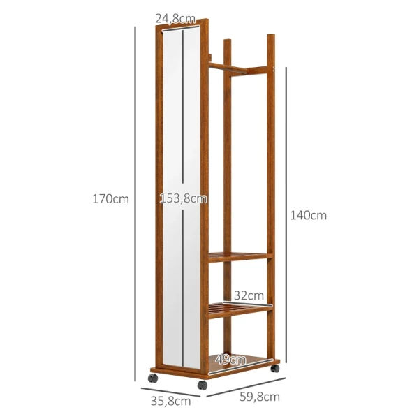 2-in-1 Spiegelkast Met Spiegel, 1 Kledingroede, 3 Planken, 35,8 X 59,8 X 170 Cm, Naturel 3