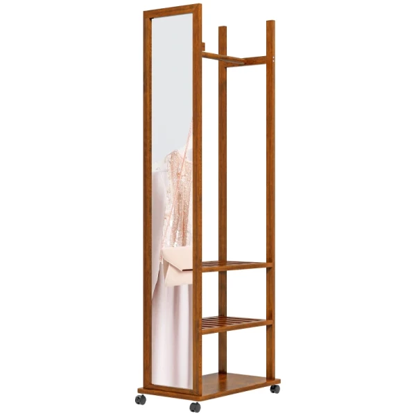 2-in-1 Spiegelkast Met Spiegel, 1 Kledingroede, 3 Planken, 35,8 X 59,8 X 170 Cm, Naturel 1