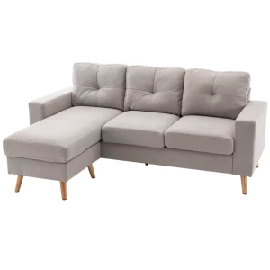 3-zits Hoekbank, Linnenlook, Omkeerbare Chaise Longue, 193x136x85 Cm, Lichtgrijs 1