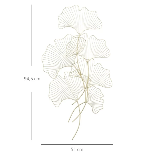 3D Muurschildering Moderne Wanddecoratie Ginkobltter Metaal Goud 3